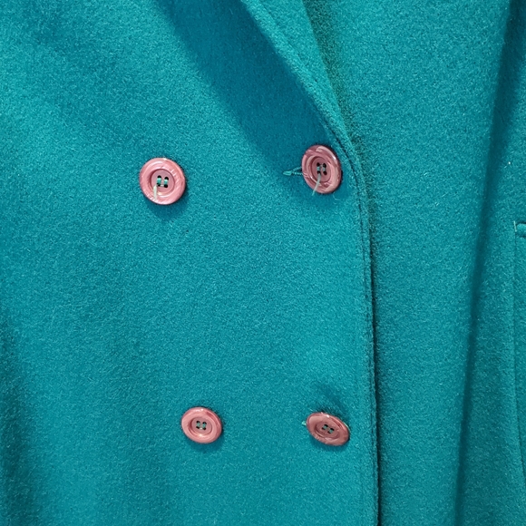 Vintage Union Made wool coat, turquoise,  women's size 14 - Picture 3 of 15